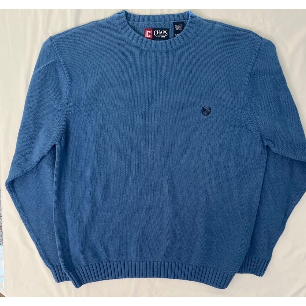 Vintage Chaps Men's Blue Sweater Size XL Pullover Cotton Ski Herringbone Knit
